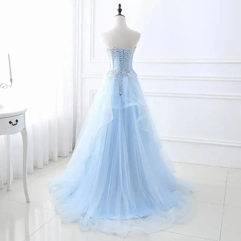 Nova luz azul suor longo senhora menina mulheres princesa baile de formatura banquete festa de casamento vestido de noiva