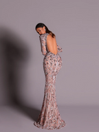 Sexy aberto volta frisado vestido de noite delicado alta pescoço manga comprida sereia chique vestido de cocktail com luxo beadwork personalizado