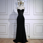 Black Beaded Classy Prom Dress with Spaghetti Straps LA73039