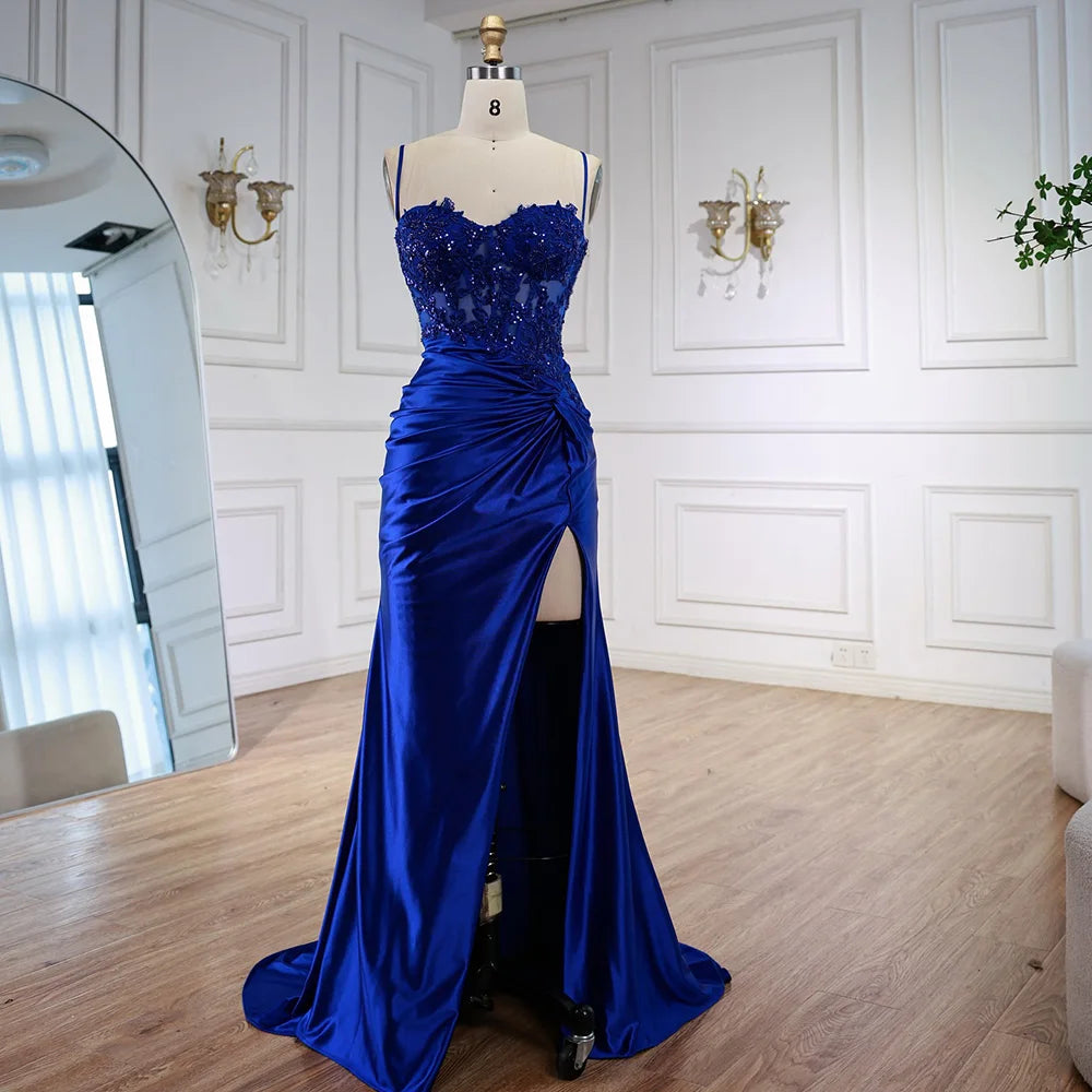 Robe de bal en satin vert sauge de luxe avec fente LA73032