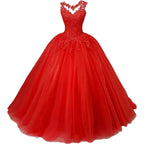 Customized Women's Beaded Lace Appliques Prom Dress Long Ball Gown Quinceanera Dresses Tulle Formal Sweet 16 Dress for T