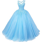Customized Women's Beaded Lace Appliques Prom Dress Long Ball Gown Quinceanera Dresses Tulle Formal Sweet 16 Dress for T