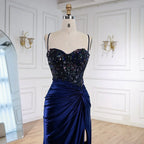 Classy Light Green Satin Prom Dress with Lace and Slit LA73032A