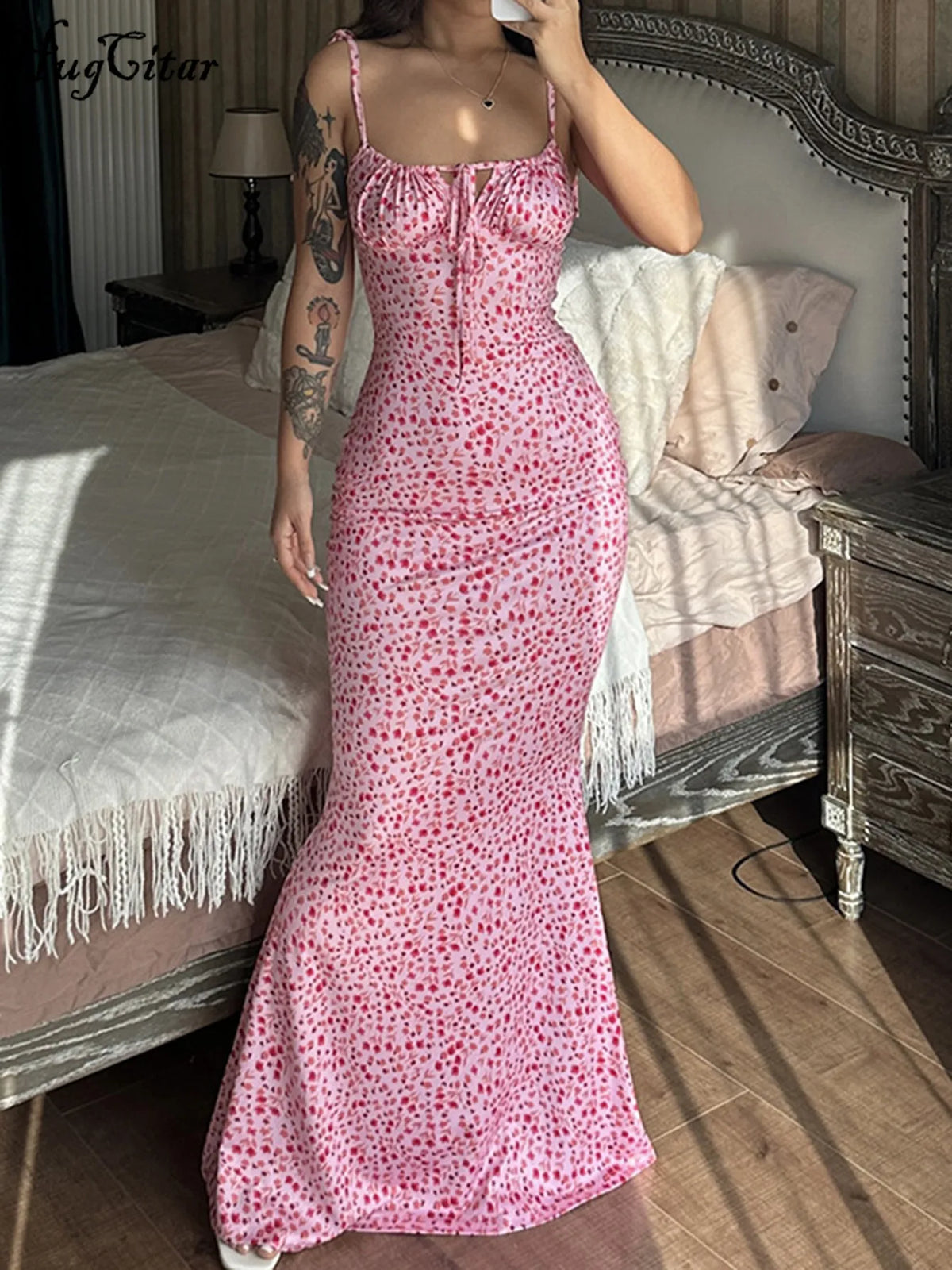 Hugcitar feminino elegante floral praia férias bodycon streetwear vestido longo 2023 roupas de verão artigos por atacado para negócios