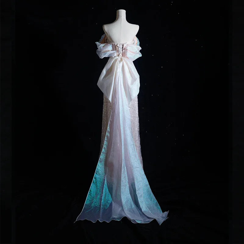 Luxuriöse elegante Perlenbesetzte Abendkleider 2025 Neue Schulter Pailletten Fischschwanzkleid Abschlussballkleid Hochzeitskleid Verlobungskleid
