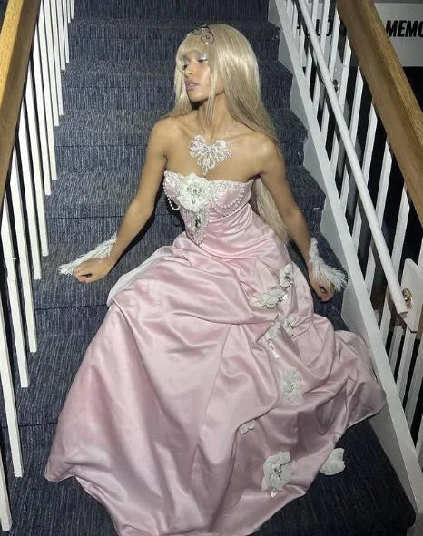 Charming Pink Strapless Long Satin Prom Dresss Formal Evening Dress Ball Gown Y8192