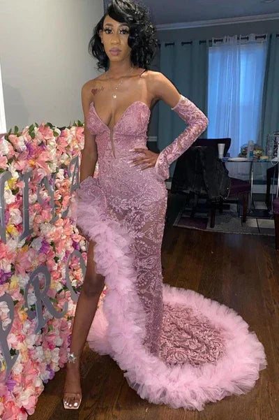 Robes de bal en tulle rose foncé séduisant | Robe de soirée fendue profonde à décolleté cœur Y1739