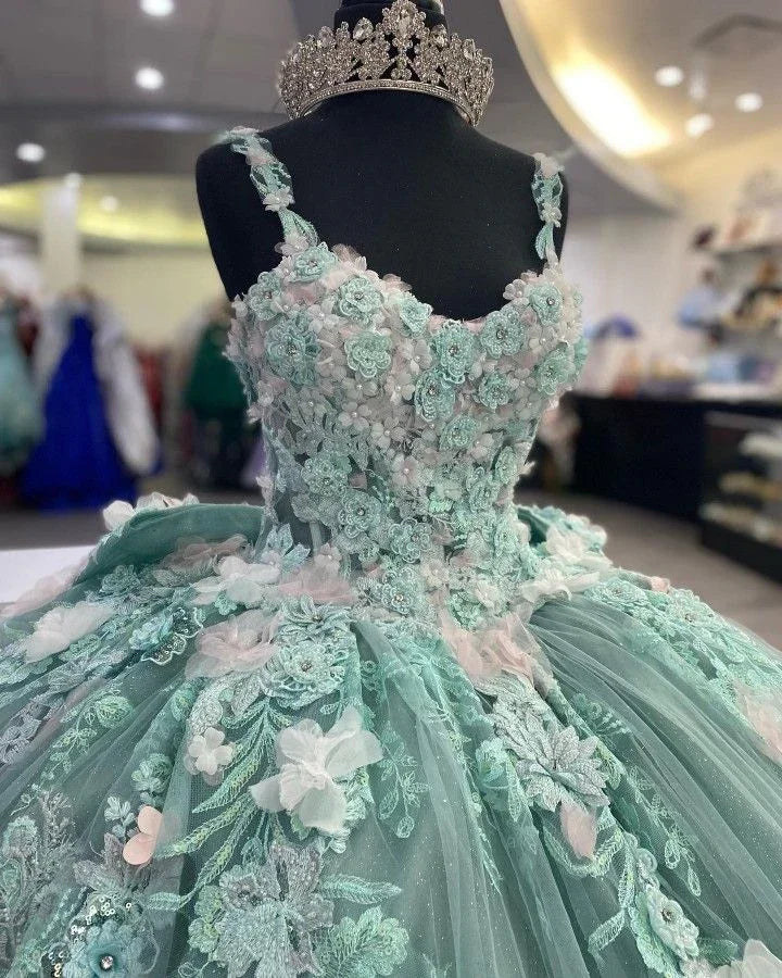 Vestido de Bola com Flores 3D Deslumbrantes, Vestido de Princesa, Vestido para Festa de 16 Anos Y2320