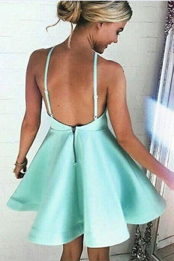 Vestidos de cetim para baile de finalistas com decote halter, corte evasê e costas descobertas, vestido curto para baile