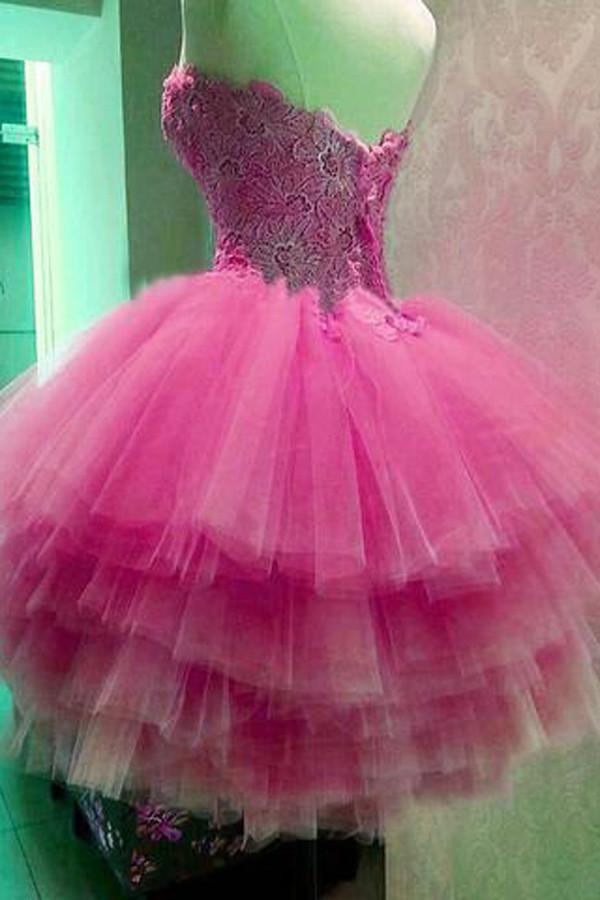 Abito rosa a linea ad A con scollo a cuore, senza spalline, applicazioni in pizzo, abito per il ritorno a casa, abiti da festa