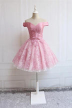 Abito semplice a linea ad A con spalle scoperte in tulle per festa di ritorno a casa con applicazioni, abito da festa
