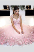 Robe courte de bal à col en V avec dentelle Princesse, robe florale de retour à la maison avec appliques