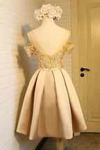 Robe courte de bal rose en satin à épaules dénudées, robe d'accueil ornée d'appliques