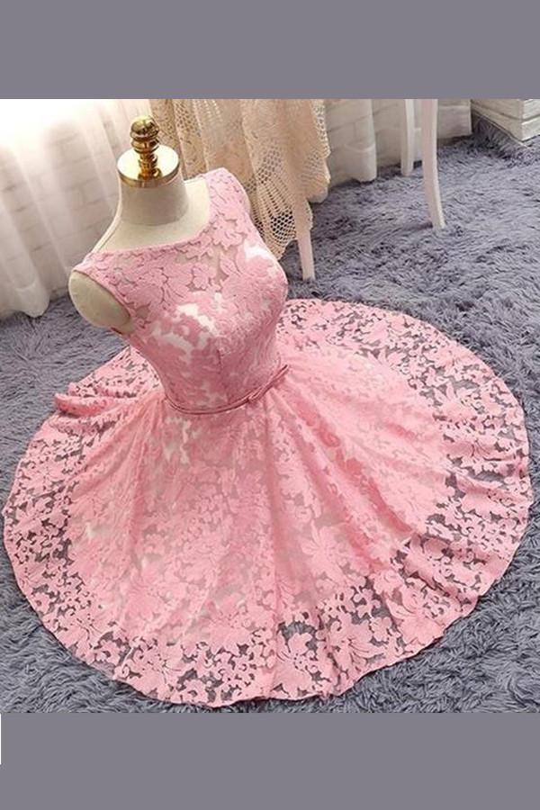 Abiti rosa a linea ad A da principessa trasparenti con fiori e applicazioni per il ritorno a casa