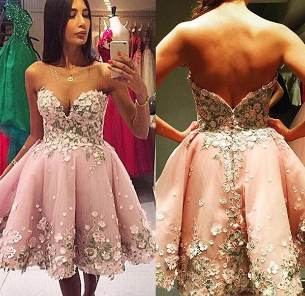 Abiti rosa a linea ad A con applicazioni, scollo a cuore senza spalline per serate di gala, abito corto da ballo di fine anno