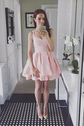 Vestidos Simples Cor-de-Rosa Sem Mangas com Folhos, Corte em A e Decote Coração para Festa de Regresso a Casa