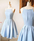 Blue Simple Satin Mini Light Homecoming Dress for Teens, Short Prom Dress