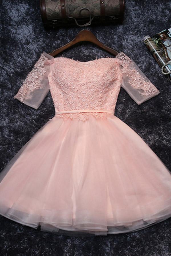 Cute Tulle A line Lace Homecoming Dresses Short Prom Dress on Line