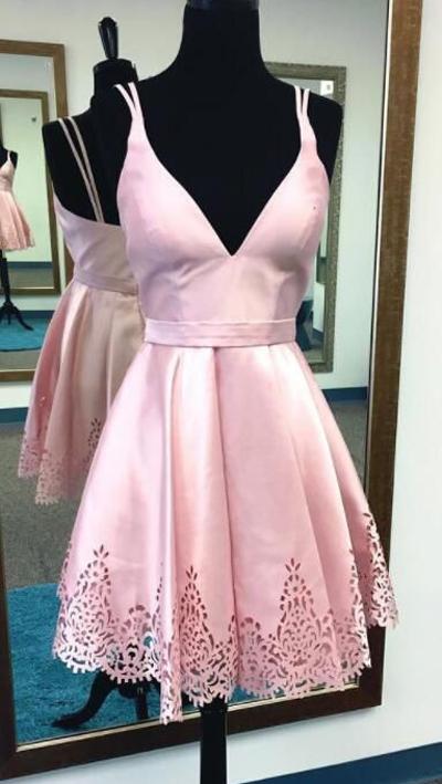 Vestido Vermelho em Linha A com Decote Profundo em V de Cetim para Festa de Regresso a Casa, Vestidos Curtos de Baile, MH302