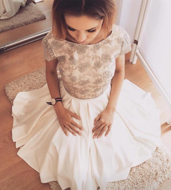 Cute Stylish A-Line Cap Sleeves Open Back Short Homecoming Dresses