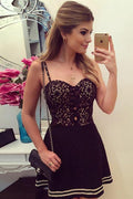 Black Spaghetti Straps Sweetheart Homecoming Dress, Cute Short Prom Dress