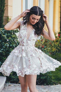 Charming A-Line Homecoming Dress With Flowers, Mini Short Prom Drsess for Teens