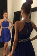 Chiffon Halter Sweetheart A-line Short Prom Dresses with Beading, Homecoming Dress