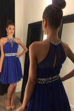 Chiffon Halter Sweetheart A-line Short Prom Dresses with Beading, Homecoming Dress