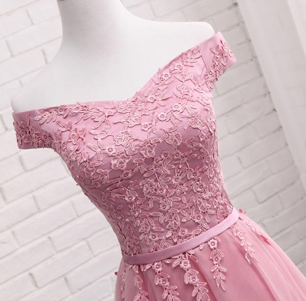 Robe courte de bal rose à épaules dénudées, en dentelle, coupe trapèze, robes de soirée abordables
