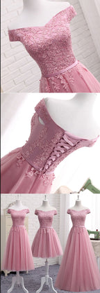 Robe courte de bal rose à épaules dénudées, en dentelle, coupe trapèze, robes de soirée abordables