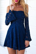 Blue Lace Off Shoulder Mini Homecoming Dress, Prom Dress Short for Summer