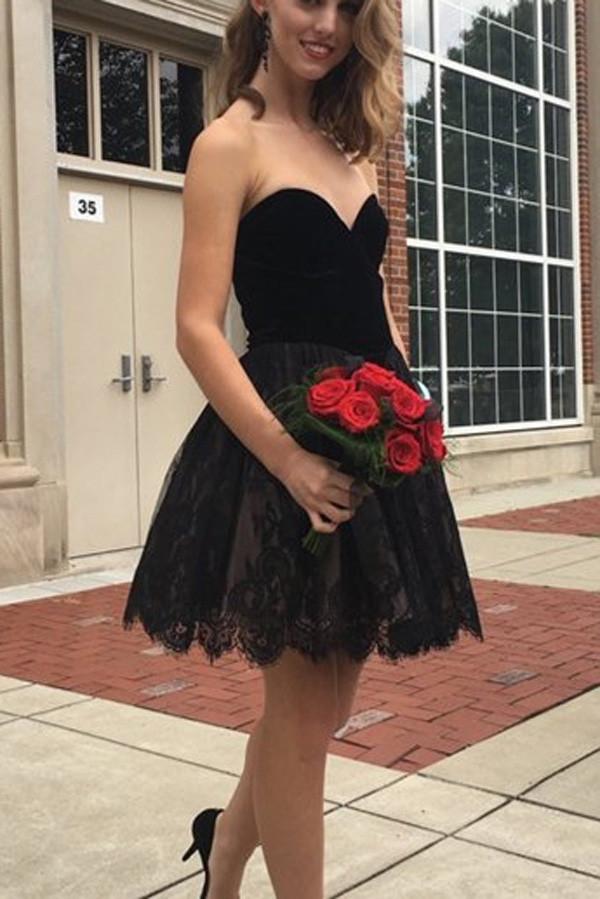 Black Lace Sweetheart Homecoming Dresses, Prom Dress Short for Girls