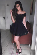 Black Lace A-line Homecoming Dress, Short Prom Dress for Teens