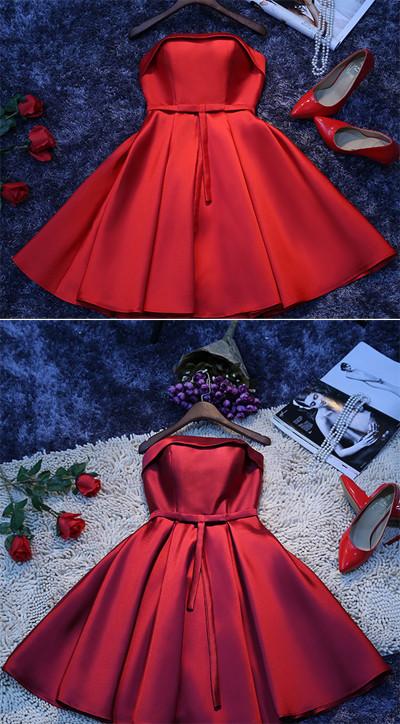 Einfaches Rotes Satin-A-Linie Homecoming-Kleid, Kurze Partykleider für Mädchen