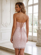 Sequin Bodycon Strapless Short Homecoming Dresses with Corset & Ruched Waist (SHI24200411)