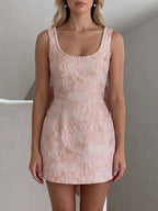 Jacquard A-Line/Princess Strapless Mini Homecoming Dresses with Bow & Pearls (SHI22370329)