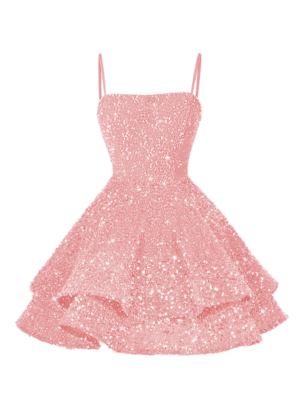A-Line/Princess Mini Sparkly Sequin Tiered Homecoming Dresses with Spaghetti Straps (SHI22370561)