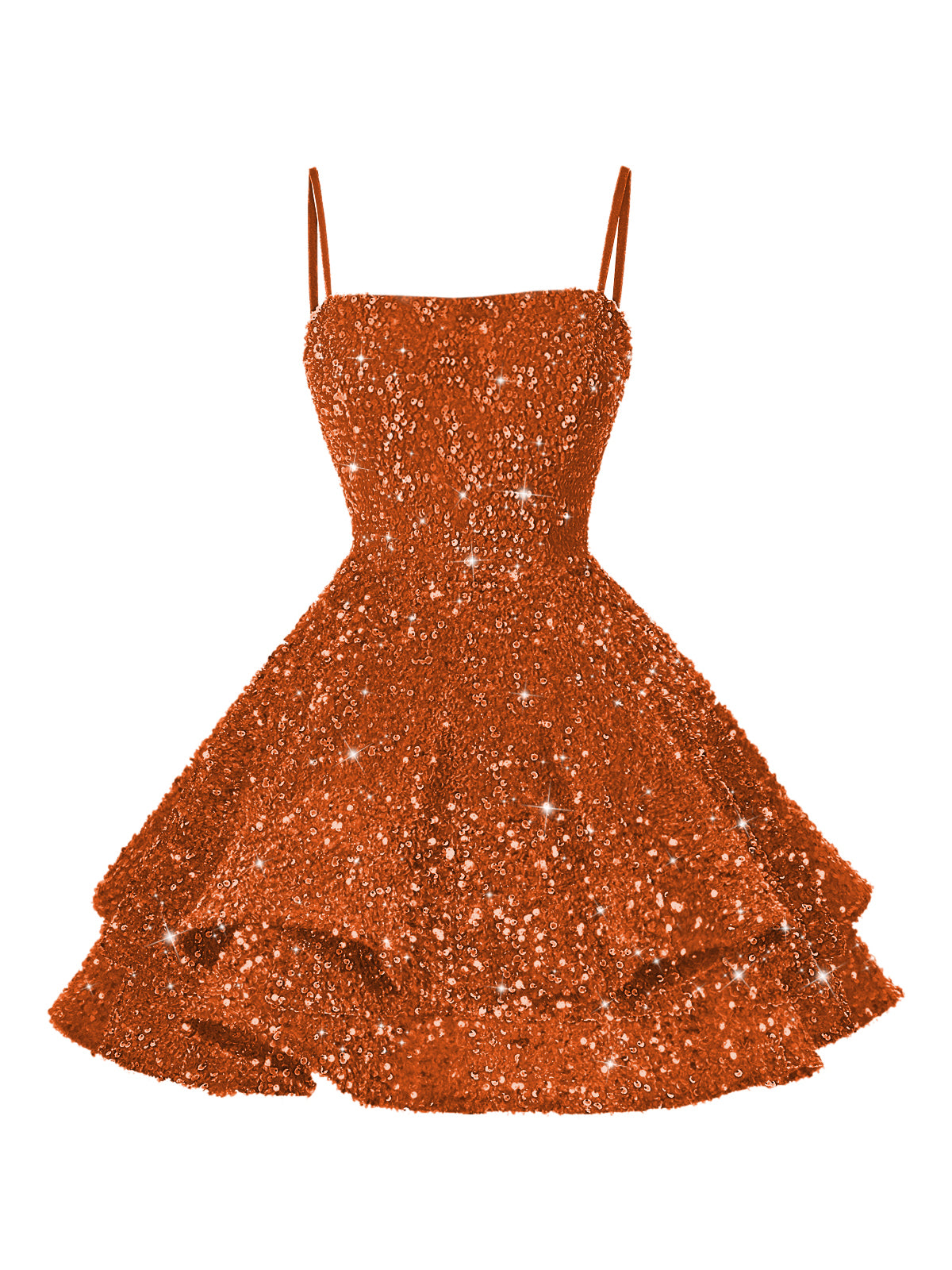 A-Line/Princess Mini Sparkly Sequin Tiered Homecoming Dresses with Spaghetti Straps (SHI22370561)
