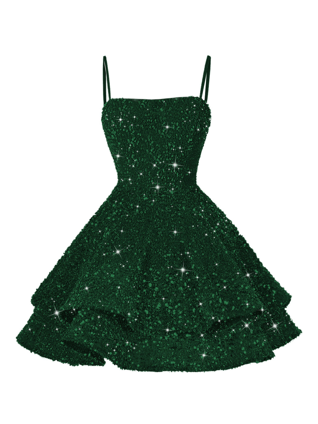A-Line/Princess Mini Sparkly Sequin Tiered Homecoming Dresses with Spaghetti Straps (SHI22370561)