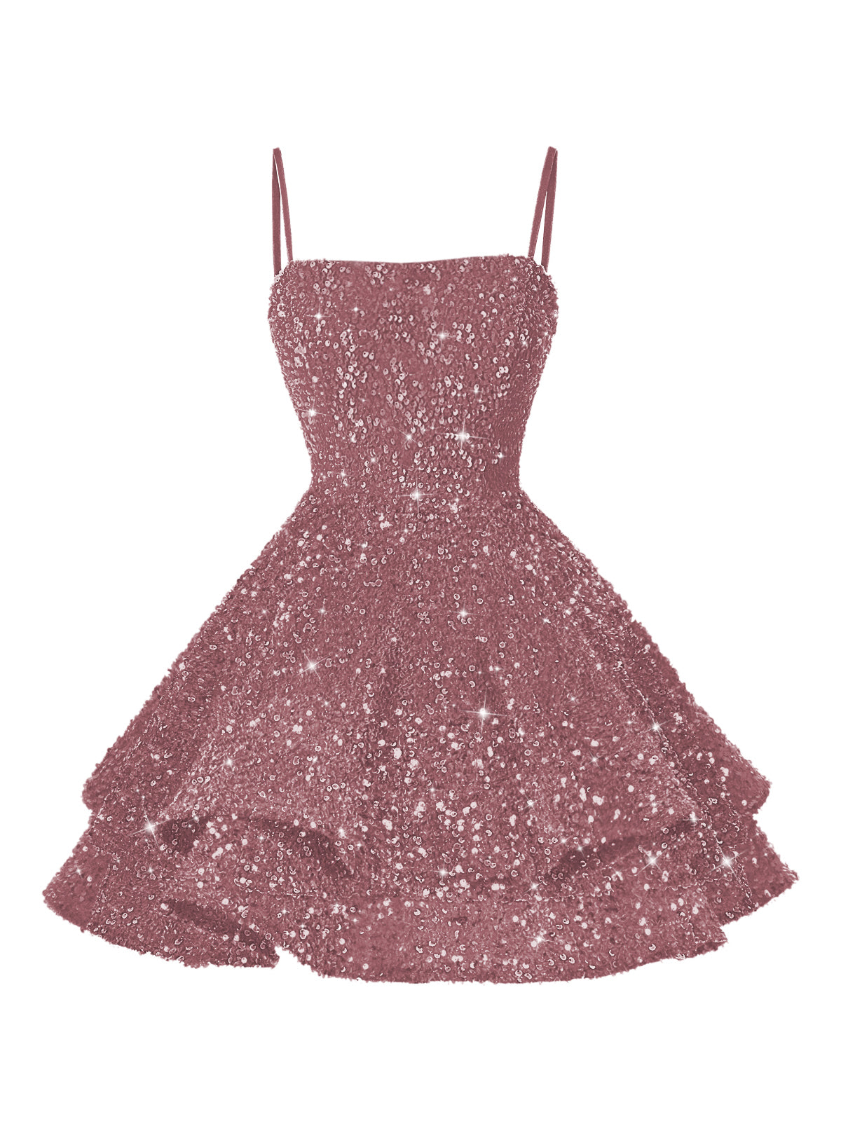 A-Line/Princess Mini Sparkly Sequin Tiered Homecoming Dresses with Spaghetti Straps (SHI22370561)