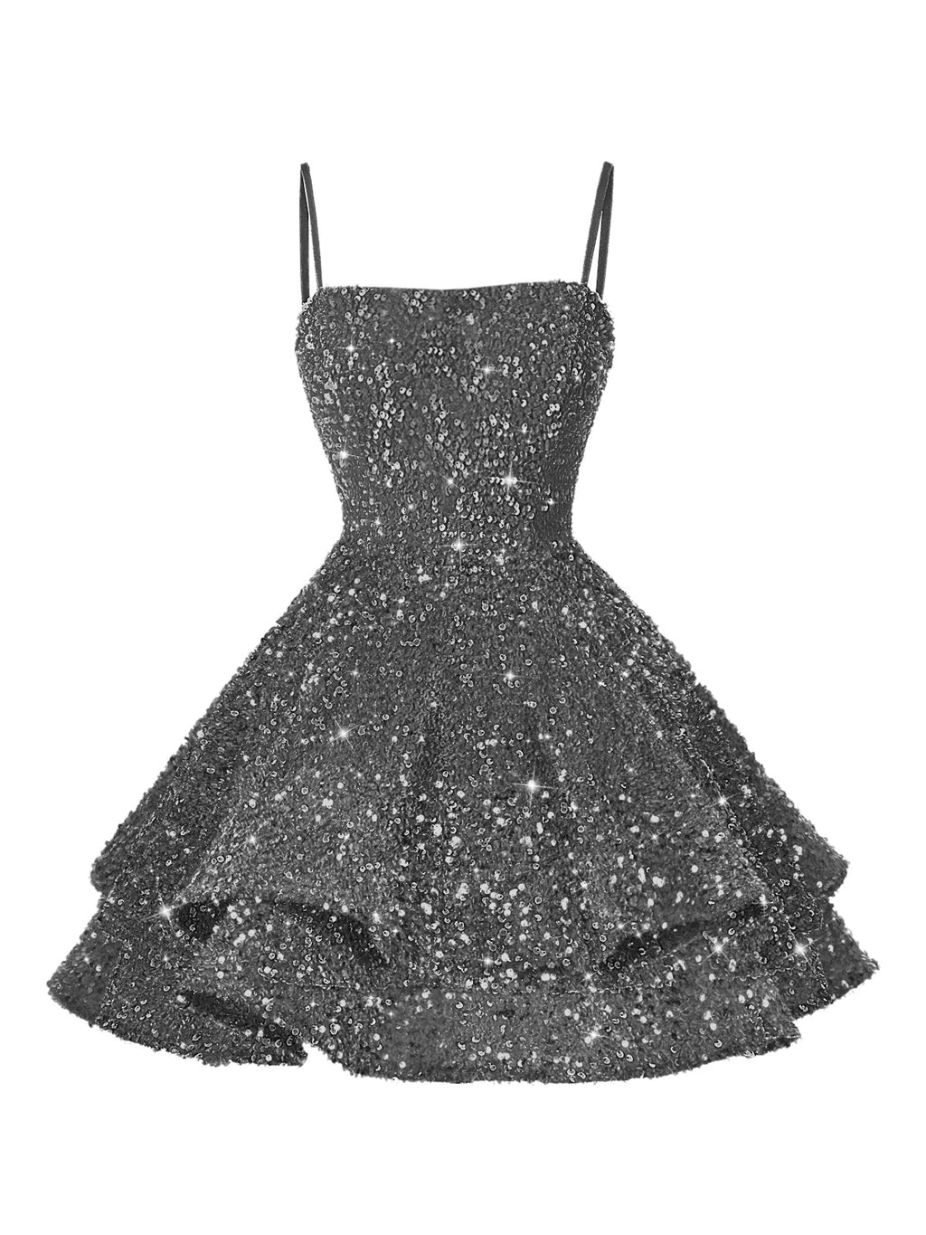 A-Line/Princess Mini Sparkly Sequin Tiered Homecoming Dresses with Spaghetti Straps (SHI22370561)