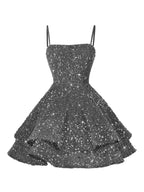 A-Line/Princess Mini Sparkly Sequin Tiered Homecoming Dresses with Spaghetti Straps (SHI22370561)