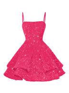 A-Line/Princess Mini Sparkly Sequin Tiered Homecoming Dresses with Spaghetti Straps (SHI22370561)