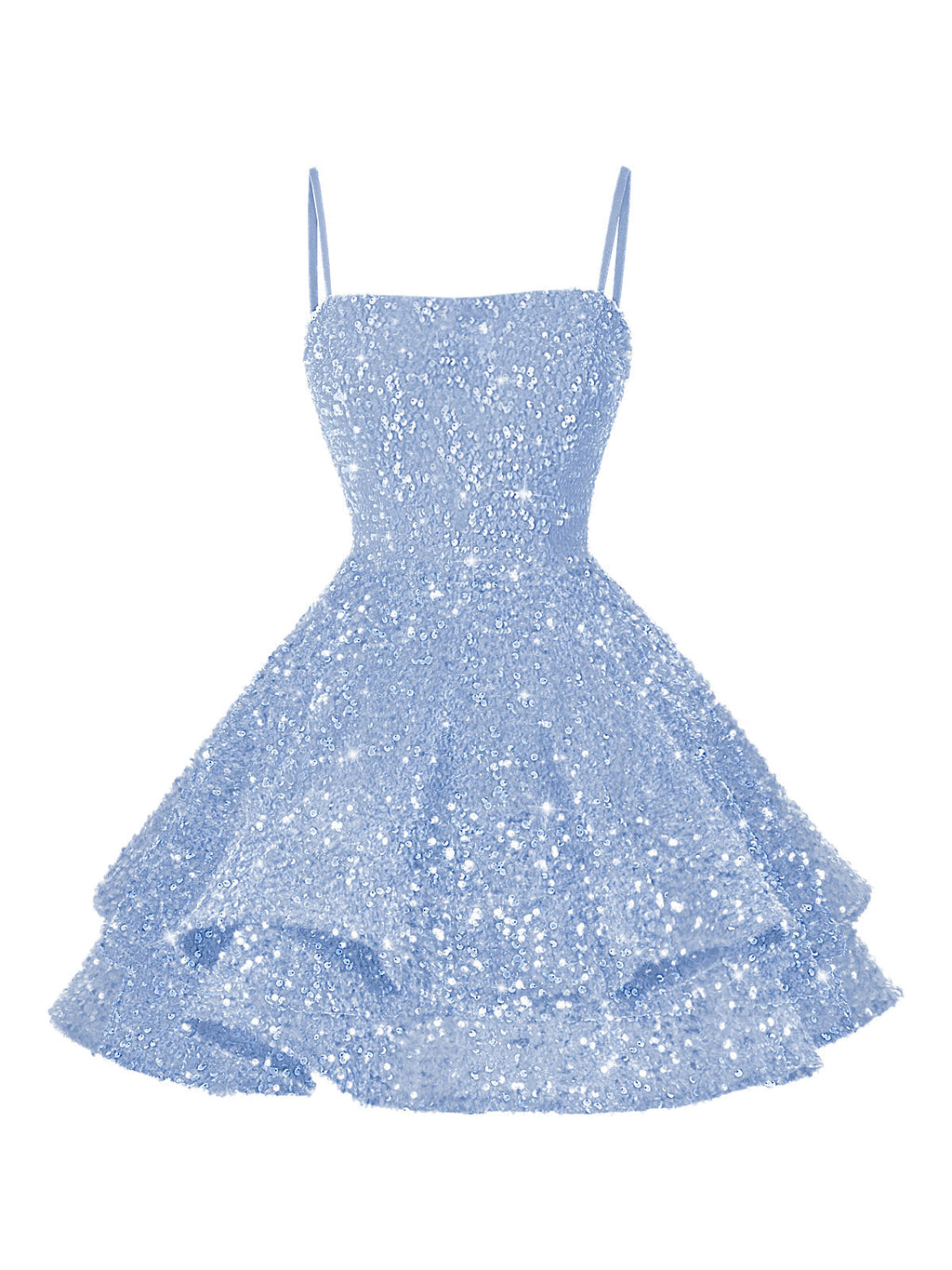 A-Line/Princess Mini Sparkly Sequin Tiered Homecoming Dresses with Spaghetti Straps (SHI22370561)