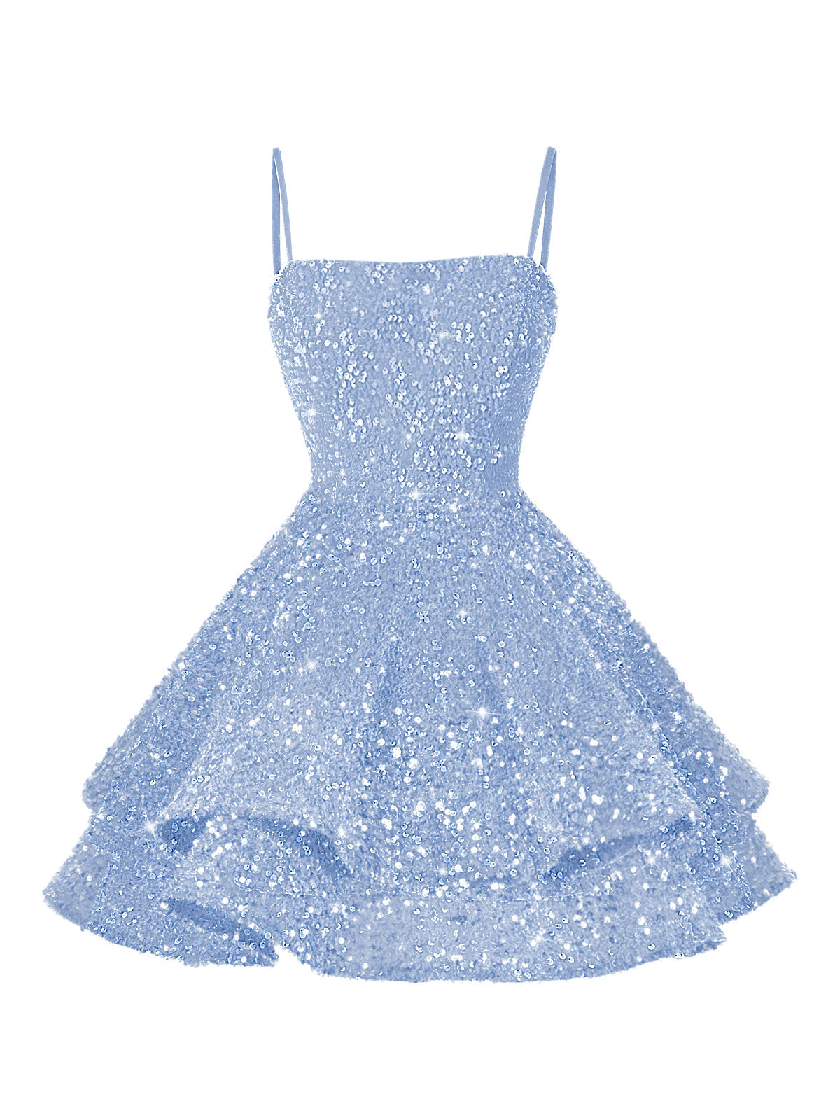 A-Line/Princess Mini Sparkly Sequin Tiered Homecoming Dresses with Spaghetti Straps (SHI22370561)