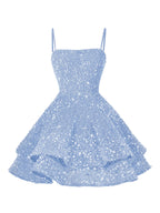 A-Line/Princess Mini Sparkly Sequin Tiered Homecoming Dresses with Spaghetti Straps (SHI22370561)