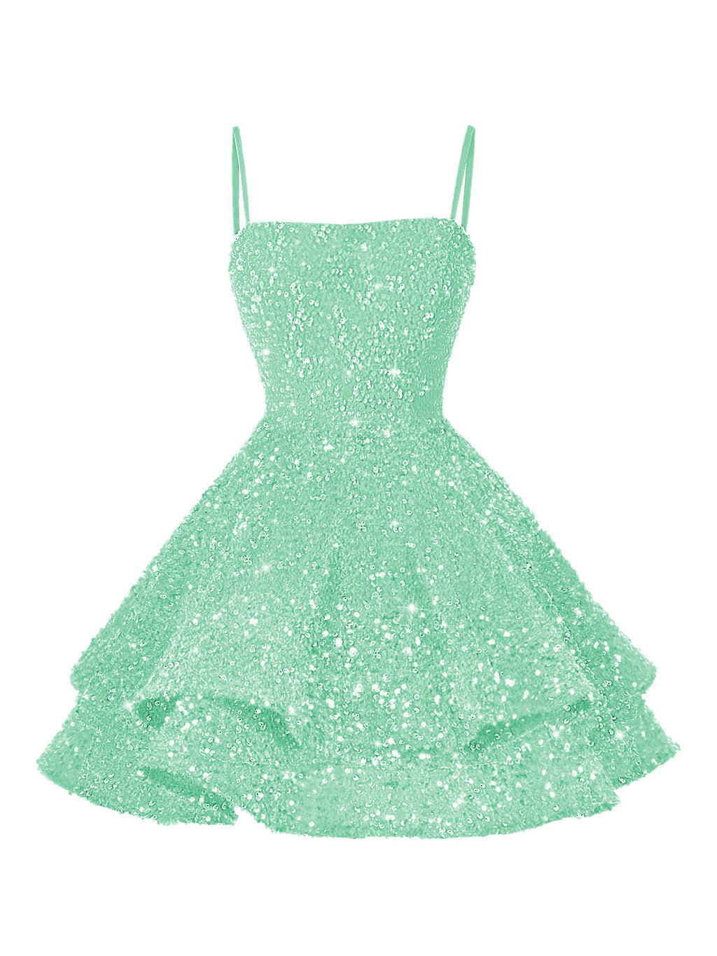 A-Line/Princess Mini Sparkly Sequin Tiered Homecoming Dresses with Spaghetti Straps (SHI22370561)