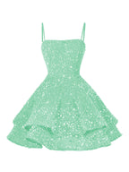 A-Line/Princess Mini Sparkly Sequin Tiered Homecoming Dresses with Spaghetti Straps (SHI22370561)