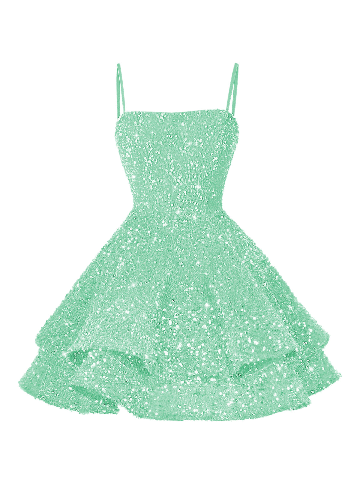 A-Line/Princess Mini Sparkly Sequin Tiered Homecoming Dresses with Spaghetti Straps (SHI22370561)