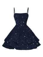 A-Line/Princess Mini Sparkly Sequin Tiered Homecoming Dresses with Spaghetti Straps (SHI22370561)